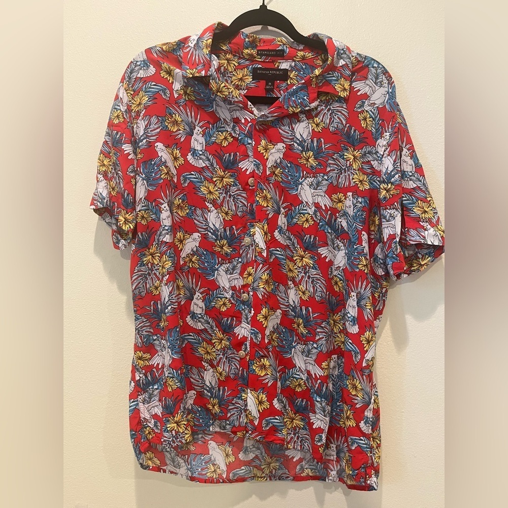 Banana Republic Red and Yellow Casual Button Down Shirt